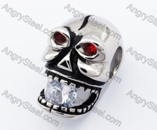 Stainless Steel Red Stone Eyes & Zircon Stone Skull Pendant - KJP170151