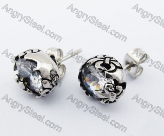 Stainless Steel Stone Fleur De Lis Ear Stud KJE500048