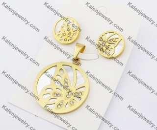 Gold Steel Butterfly Earrings & Pendant Jewelry Set KJS050072